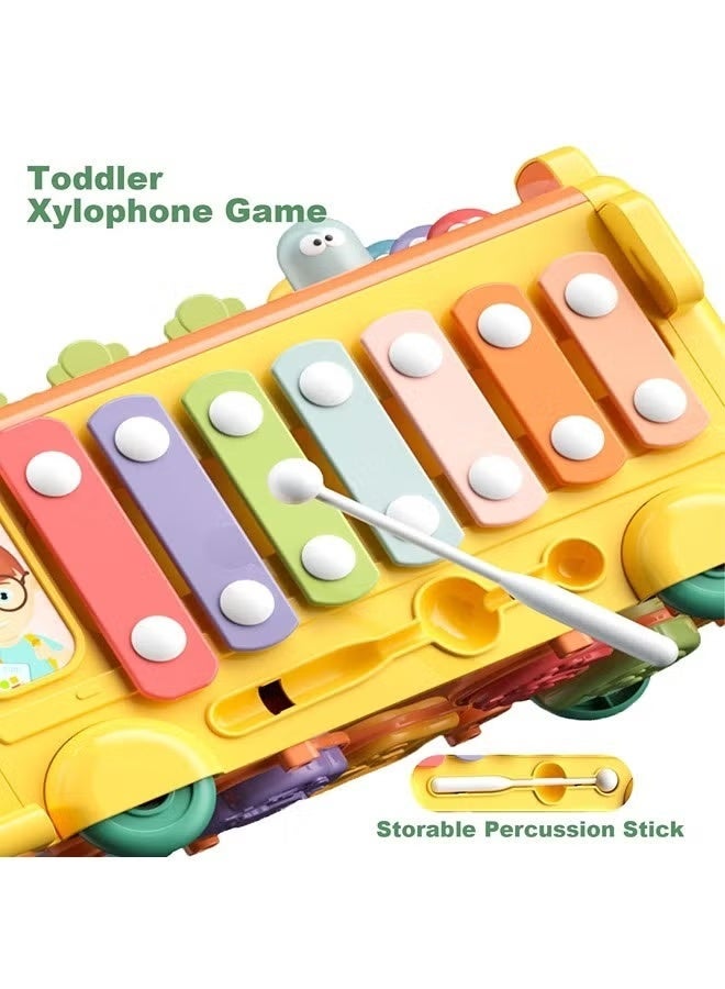 Montessori Toys for 1 2 3 Year Old, Wooden Activity Bus with Xylophone & Fishing Game, Educational Motor Skill Toys for Toddlers, Ideal Gift for Babies - Image 3